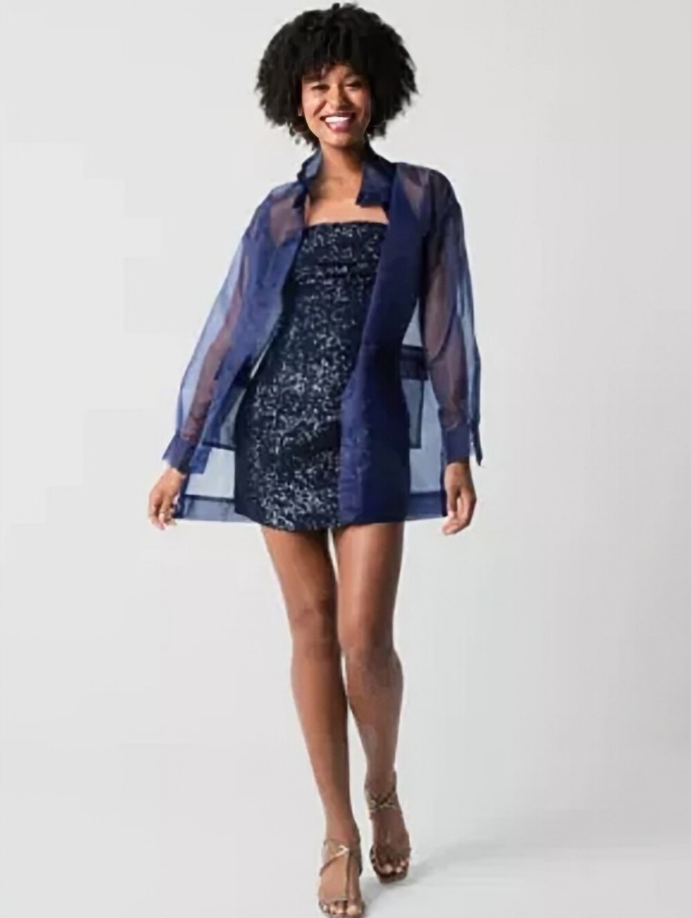 Navy Sheer Chiffon Button-down Shirt Jacket Sz L
